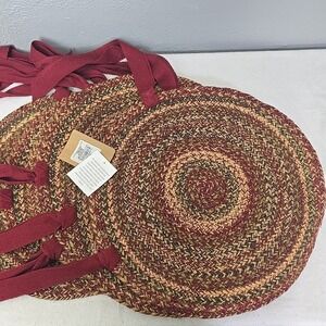 VHC Brands Cider Mill 15" Jute Chair Pad Set of 6 Burgundy Classic Country